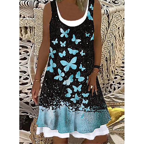 

Women's Strap Dress Knee Length Dress Blue Yellow Blushing Pink Sleeveless Print Spring Summer Casual 2021 S M L XL 2XL 3XL 4XL 5XL