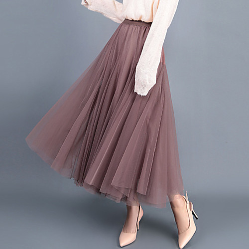 

Women's Casual / Daily Weekend Basic Streetwear Ankle-Length Skirts Solid Colored Layered Tulle Gray Khaki Black