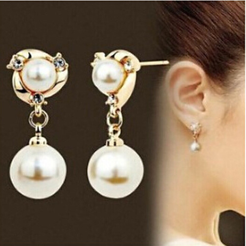 

Women's Pearl Earrings Geometrical Fashion Stylish Earrings Jewelry Gold For Anniversary Gift Date 1 Pair