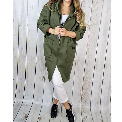 

Women's Coat Causal Autumn / Fall Long Coat V Neck Standard Fit Casual Jacket Solid Color Modern Style Yellow Gray