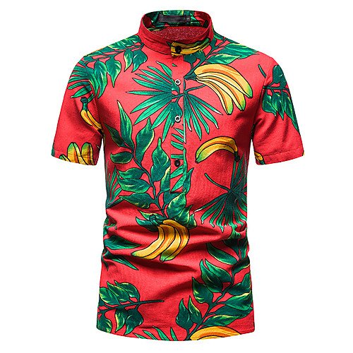 

Men's Shirt Graphic Short Sleeve Casual Tops Fashion Vintage Hawaiian Black Red
