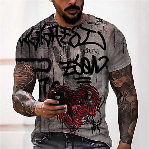 

Men's Unisex Tee T shirt Shirt 3D Print Graphic Prints Letter Print Short Sleeve Daily Tops Casual Designer Big and Tall Gray