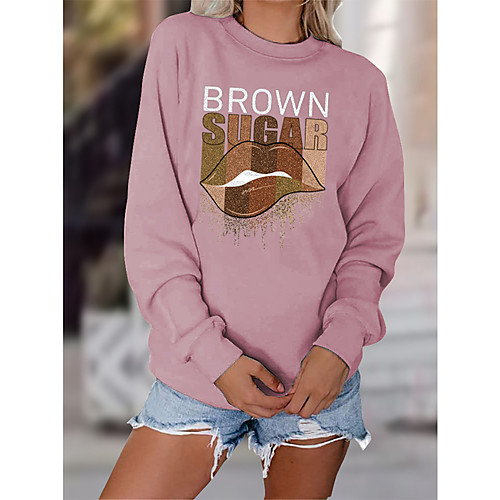 

Women's Sweatshirt Pullover Text Lip Print Print Daily Sports Hot Stamping Sportswear Streetwear Hoodies Sweatshirts Blue Wine Fuchsia
