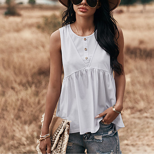 

Women's Tank Top Vest Plain Cut Out Round Neck Basic Streetwear Tops Cotton Wine Army Green White