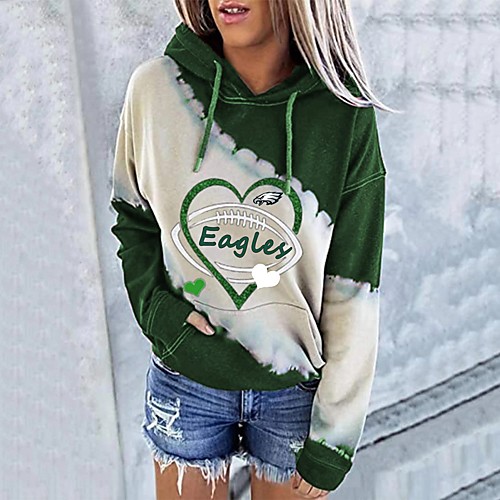 

Women's Hoodie Sweatshirt Heart Color Block Text Front Pocket Print Daily Sports Hot Stamping Sportswear Streetwear Hoodies Sweatshirts Yellow Wine Green