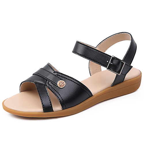 

Women's Sandals Flat Heel Open Toe Daily Work PU Solid Colored White Black