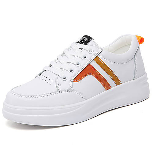 

Women's Sneakers White Shoes Flat Heel Round Toe Booties Ankle Boots Daily Work Leather Solid Colored Gray Orange