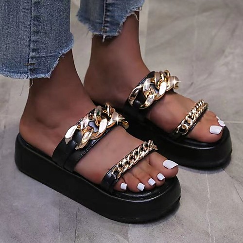 

Women's Sandals Platform Round Toe PU Solid Colored Red Pink Black
