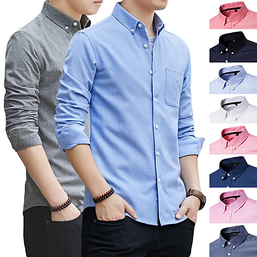

Men's Shirt Other Prints Solid Colored Solid Color Long Sleeve Casual Tops Cotton Basic Formal Casual Blue Wine Gray
