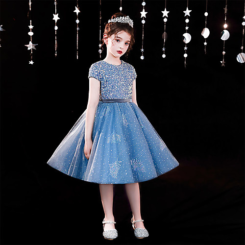 

A-Line Knee Length Flower Girl Dresses Party Chiffon Short Sleeve Jewel Neck with Bow(s)