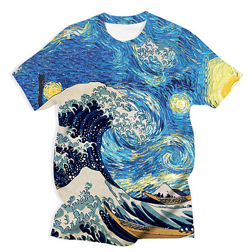 

Men's T shirt Shirt Graphic Print Short Sleeve Party Tops Exaggerated Round Neck Rainbow