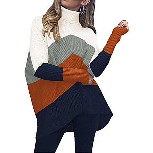

Women's Knitted Solid Color Pullover Long Sleeve Sweater Cardigans Turtleneck Fall Winter Blue Wine Army Green