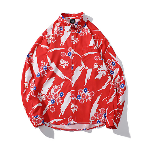 

Men's Shirt Other Prints Floral Graphic Button-Down Print Long Sleeve Casual Tops Basic Red