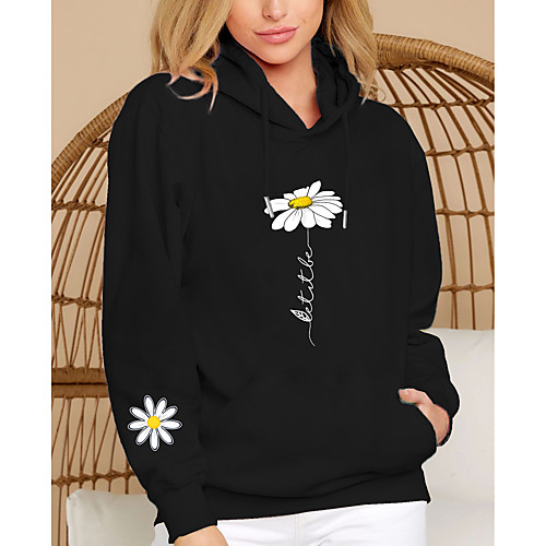 

Women's Hoodie Sweatshirt Floral Daisy Front Pocket Print Daily Sports Hot Stamping Active Streetwear Hoodies Sweatshirts Yellow Wine Gray