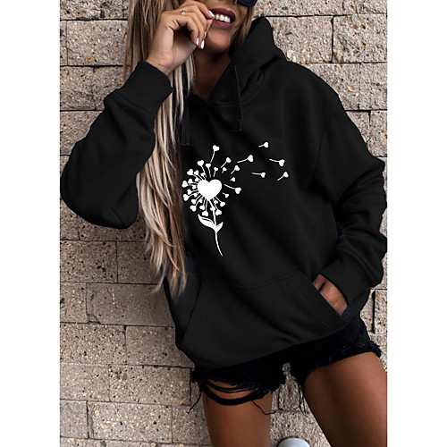 

Women's Hoodie Sweatshirt Floral Heart Front Pocket Print Daily Sports Hot Stamping Active Streetwear Hoodies Sweatshirts Blue Yellow Blushing Pink