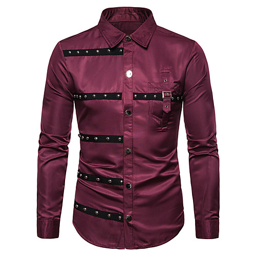 

Men's Shirt non-printing Solid Color Rivet Long Sleeve Halloween Tops Fashion Punk & Gothic western style Wine Army Green Black