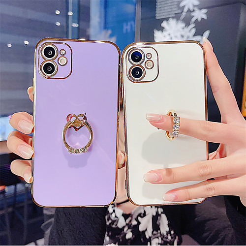 

Phone Case For Apple Back Cover iPhone 12 Pro Max 11 SE 2020 X XR XS Max 8 7 Shockproof Dustproof Ring Holder Solid Colored TPU