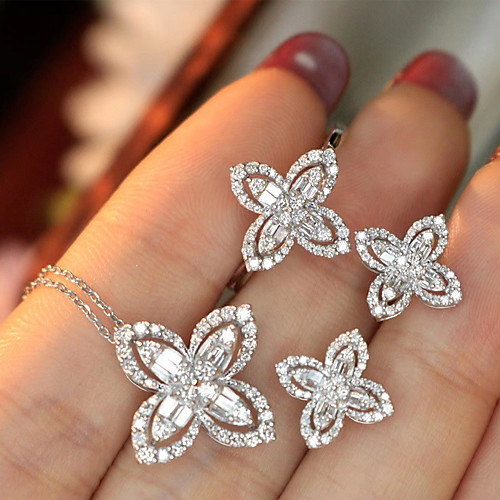 

Women's Cubic Zirconia Jewelry Set Earrings Set Geometrical Flower Snowflake Crown Artistic Fashion Classic Trendy Sweet Earrings Jewelry Silver For Christmas Party Evening Gift Formal Festival 1 set