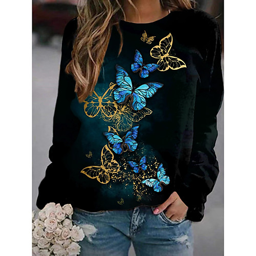 

Women's Sweatshirt Pullover Butterfly Animal Print Daily Sports 3D Print Active Streetwear Hoodies Sweatshirts Green