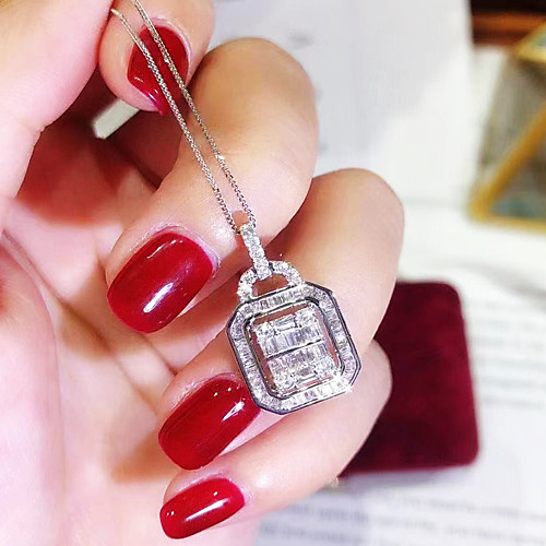 

Women's Clear AAA Cubic Zirconia Pendant Necklace Classic Precious Simple Luxury Fashion Korean Brass Silver 50 cm Necklace Jewelry 1pc For Party Evening Sport Gift Formal Festival