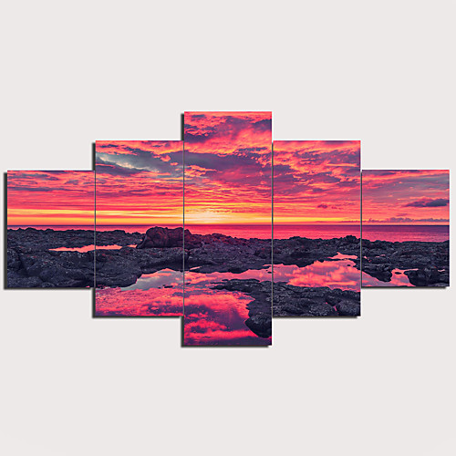 

5 Panels Wall Art Canvas Prints Painting Artwork Picture Cloud Sunset Sea Landscape Home Decoration Décor Rolled Canvas No Frame Unframed Unstretched