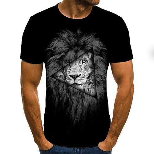 

Men's T shirt Other Prints Graphic Lion Print Short Sleeve Daily Tops Cotton Simple Comfortable Black