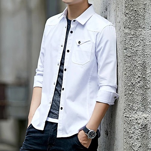 

Men's Shirt non-printing Solid Color Long Sleeve Casual Tops Cotton Simple Wine Blue Blushing Pink