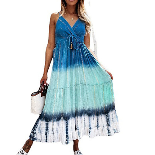 

Women's Swing Dress Midi Dress Blue Gray Orange Sleeveless Tie Dye Print Summer V Neck Casual 2021 S M L XL XXL