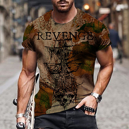 

Men's Unisex Tee T shirt Shirt 3D Print Graphic Prints Letter Print Short Sleeve Daily Tops Casual Designer Big and Tall Brown