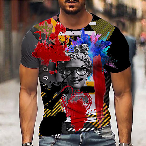 

Men's Unisex Tee T shirt Shirt 3D Print Graphic Prints Statue Print Short Sleeve Daily Tops Casual Designer Big and Tall Red