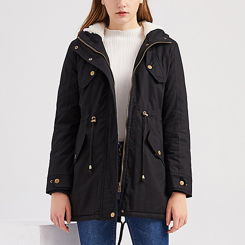 

Women's Padded Long Coat Regular Fit Jacket Solid Colored Blushing Pink Green / Cotton / Cotton