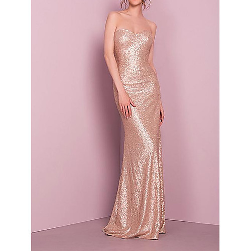 

Mermaid / Trumpet Sparkle Sexy Prom Formal Evening Dress Sweetheart Neckline Sleeveless Sweep / Brush Train Sequined with Pleats Sequin 2021