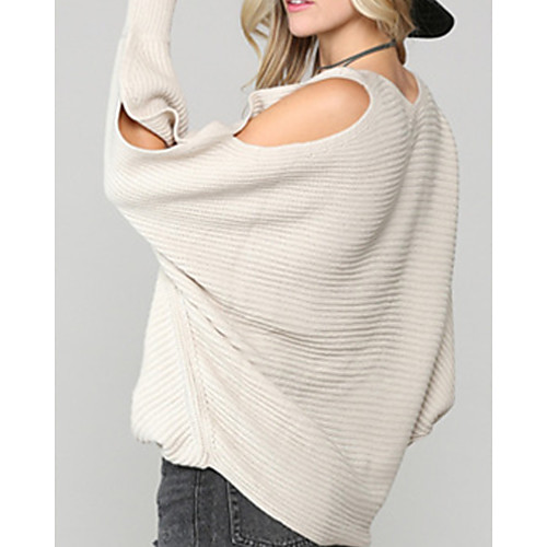 

Women's Elegant Sexy Hollow Out Knitted Hole Solid Color Pullover Sweater Long Sleeve Sweater Cardigans Round Neck Fall Winter Summer off-white Black
