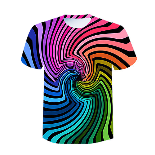 

Men's T shirt 3D Print Graphic Abstract Short Sleeve Daily Tops Basic Rainbow