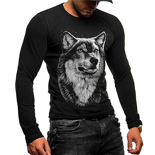 

Men's Unisex Tee T shirt Shirt 3D Print Graphic Prints Wolf Print Long Sleeve Daily Tops Casual Designer Big and Tall Black