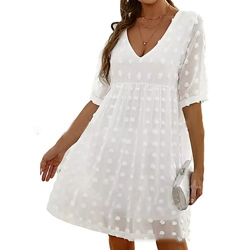 

Women's Swing Dress Short Mini Dress Light Blue Yellow Blushing Pink White Black Light Green Half Sleeve Dot Ruched Spring Summer V Neck Elegant 2021 S M L XL XXL