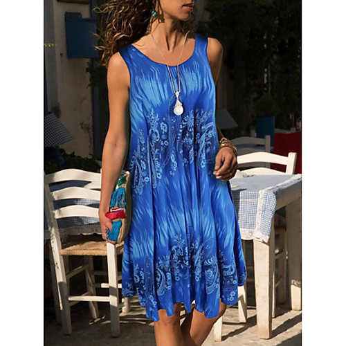 

Women's Strap Dress Knee Length Dress Blue Yellow Gray Green Red Sleeveless Floral Print Summer Round Neck Casual 2021 S M L XL XXL 3XL 4XL 5XL
