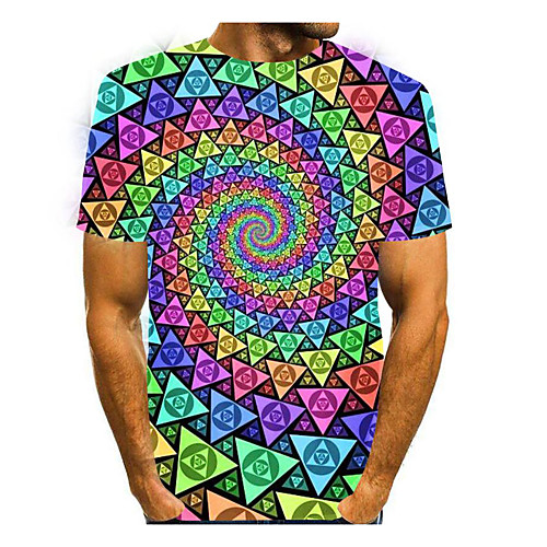 

Men's T shirt Shirt 3D Print 3D Rivet Mesh Short Sleeve Casual Tops Black / White Purple Rainbow / Summer