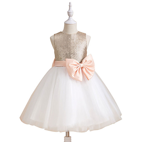 

A-Line Knee Length Flower Girl Dresses Party Chiffon Sleeveless Jewel Neck with Bow(s)