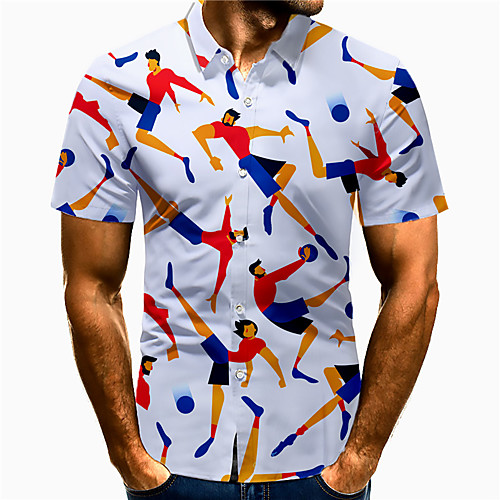 

Men's Shirt 3D Print Portrait Plus Size 3D Print Button-Down Short Sleeve Street Tops Casual Fashion Breathable Comfortable White