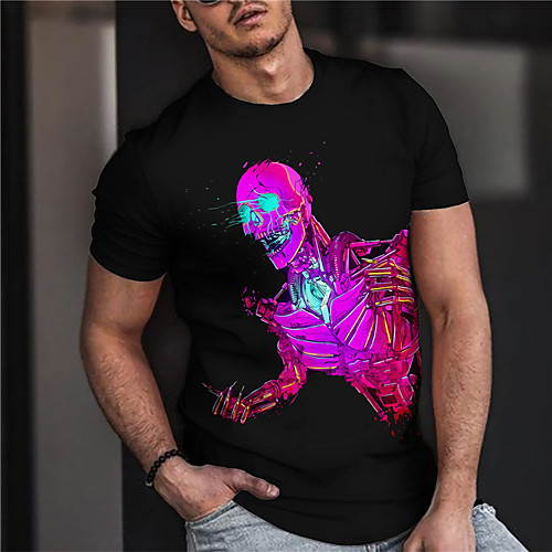 

Men's Unisex Tee T shirt Shirt 3D Print Graphic Prints Skull Print Short Sleeve Daily Tops Casual Designer Big and Tall Black