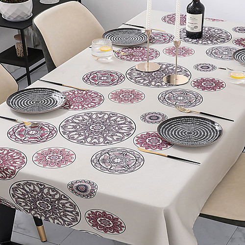 

Tablecloth Bohemia Style Linens Printing Table Cloth Waterproof Dust-proof Milk White Ethnic Style Table Decorations for Outdoor Picnic Kitchen Dining Coffee Table