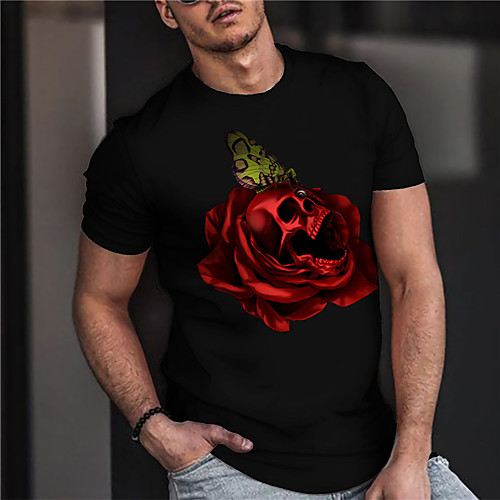 

Men's Unisex Tee T shirt Shirt Hot Stamping Graphic Prints Skull Rose Print Short Sleeve Casual Tops Cotton Basic Designer Big and Tall Black