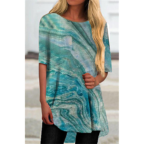 

Women's T Shirt Dress Tee Dress Short Mini Dress Green Half Sleeve Color Gradient Print Fall Summer Round Neck Casual Holiday 2021 S M L XL XXL 3XL