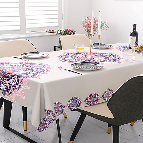 

Table Cloth Linens Eco-friendly Classic Lotus Printing Table Cover Table Milk White Lavender Purple Decorations for Dining Table Coffee Table
