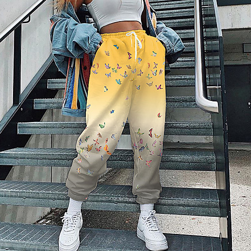 

Women's Streetwear Sweatpants Comfort Going out Weekend Jogger Pants Butterfly Gradient Full Length Elastic Drawstring Design Print Blue Yellow Green