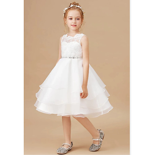 

A-Line Knee Length Flower Girl Dresses Party Chiffon Sleeveless Jewel Neck with Appliques