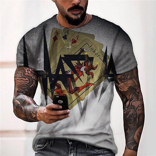 

Men's Unisex Tee T shirt Shirt 3D Print Graphic Prints Poker Print Short Sleeve Daily Tops Casual Designer Big and Tall Gray