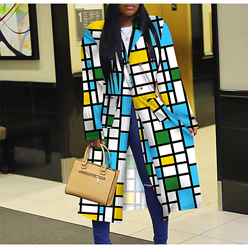 

Women's Trench Coat Going out Fall & Winter Long Coat Shirt Collar Loose Streetwear Jacket Long Sleeve Color Block Patchwork White / Work / Print