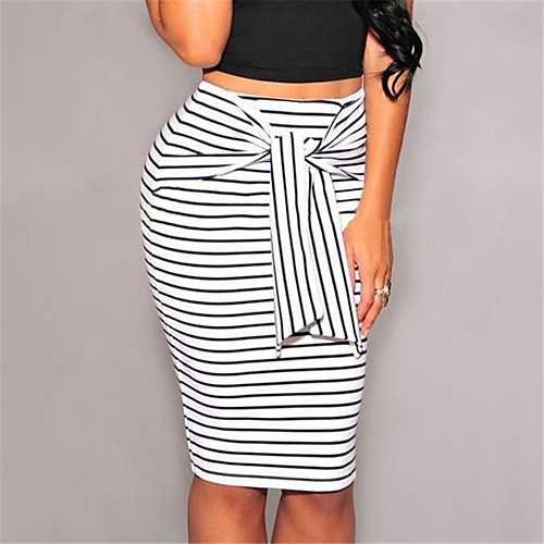 

Women's Casual / Daily Weekend Basic Streetwear Capris Skirts Striped Drawstring Print White